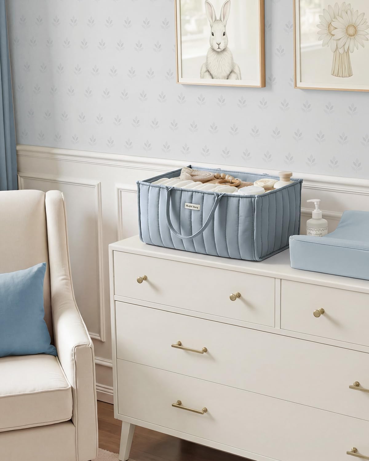 Floral Diaper Caddy Organizer Storage Basket, Pastoral Daisy