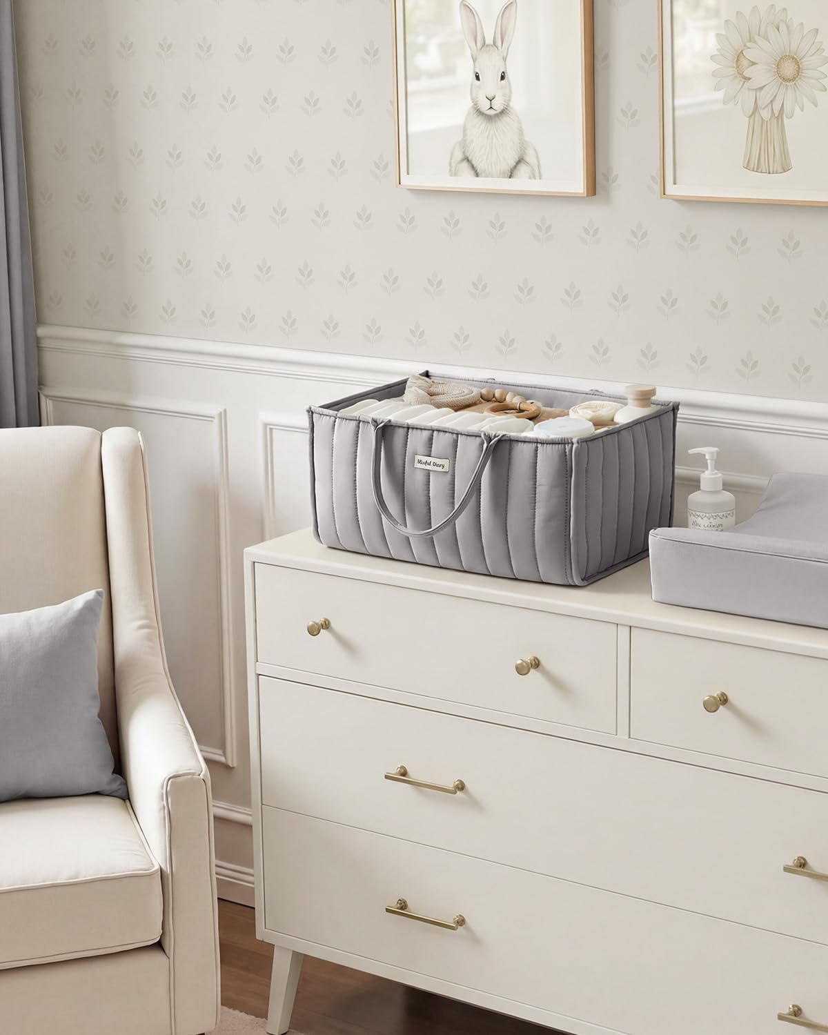 Floral Diaper Caddy Organizer Storage Basket, Pastoral Daisy
