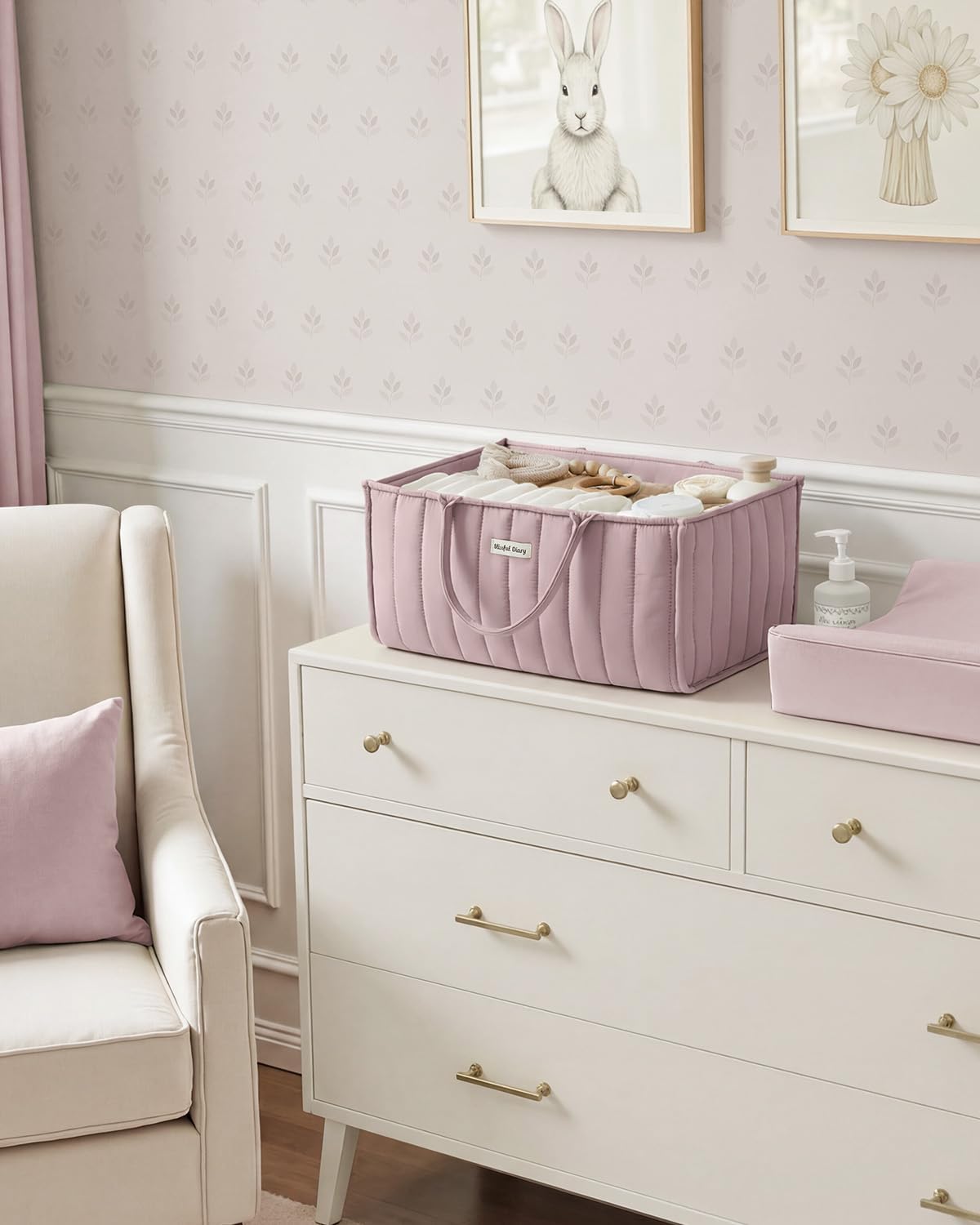 Floral Diaper Caddy Organizer Storage Basket, Pastoral Daisy
