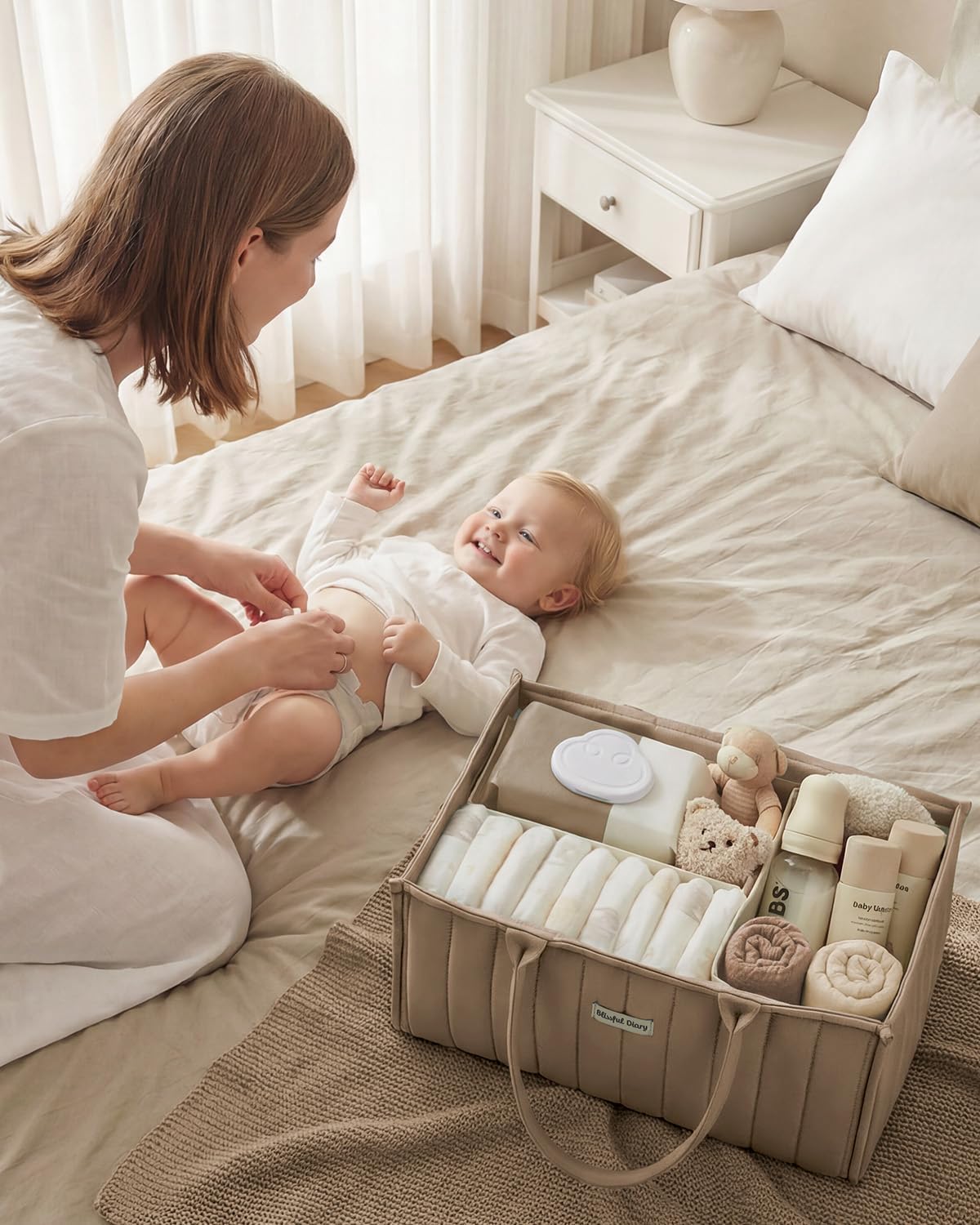 Floral Diaper Caddy Organizer Storage Basket, Pastoral Daisy