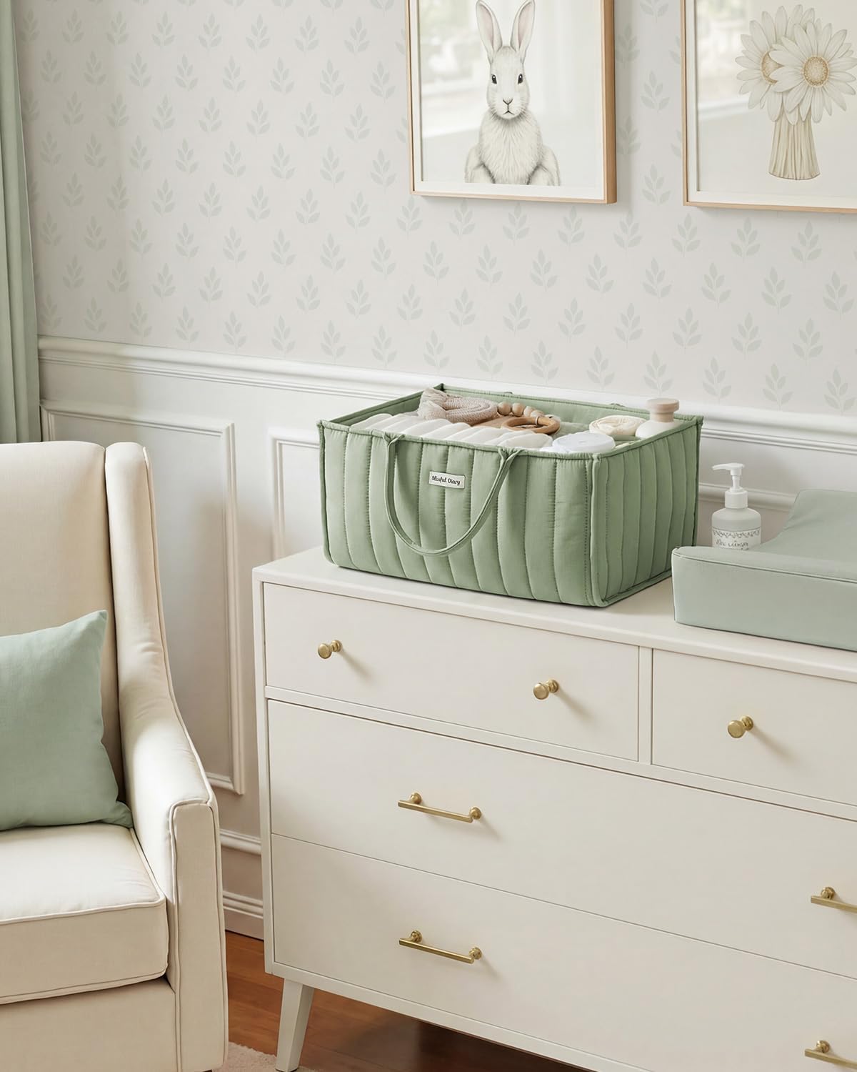 Floral Diaper Caddy Organizer Storage Basket, Pastoral Daisy