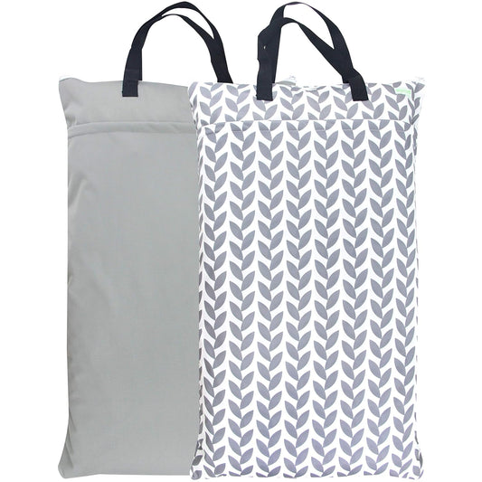 Reusable Hanging Wet Dry Cloth Diaper Bag (Grey Leaf, Grey)
