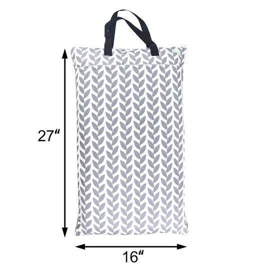 Reusable Hanging Wet Dry Cloth Diaper Bag (Grey Leaf, Grey)