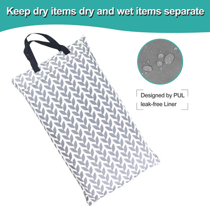 Reusable Hanging Wet Dry Cloth Diaper Bag (Grey Leaf, Grey)