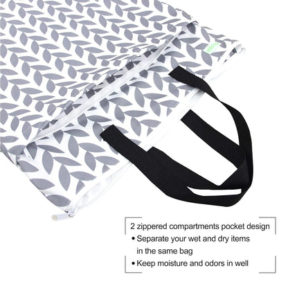 Reusable Hanging Wet Dry Cloth Diaper Bag (Grey Leaf, Grey)
