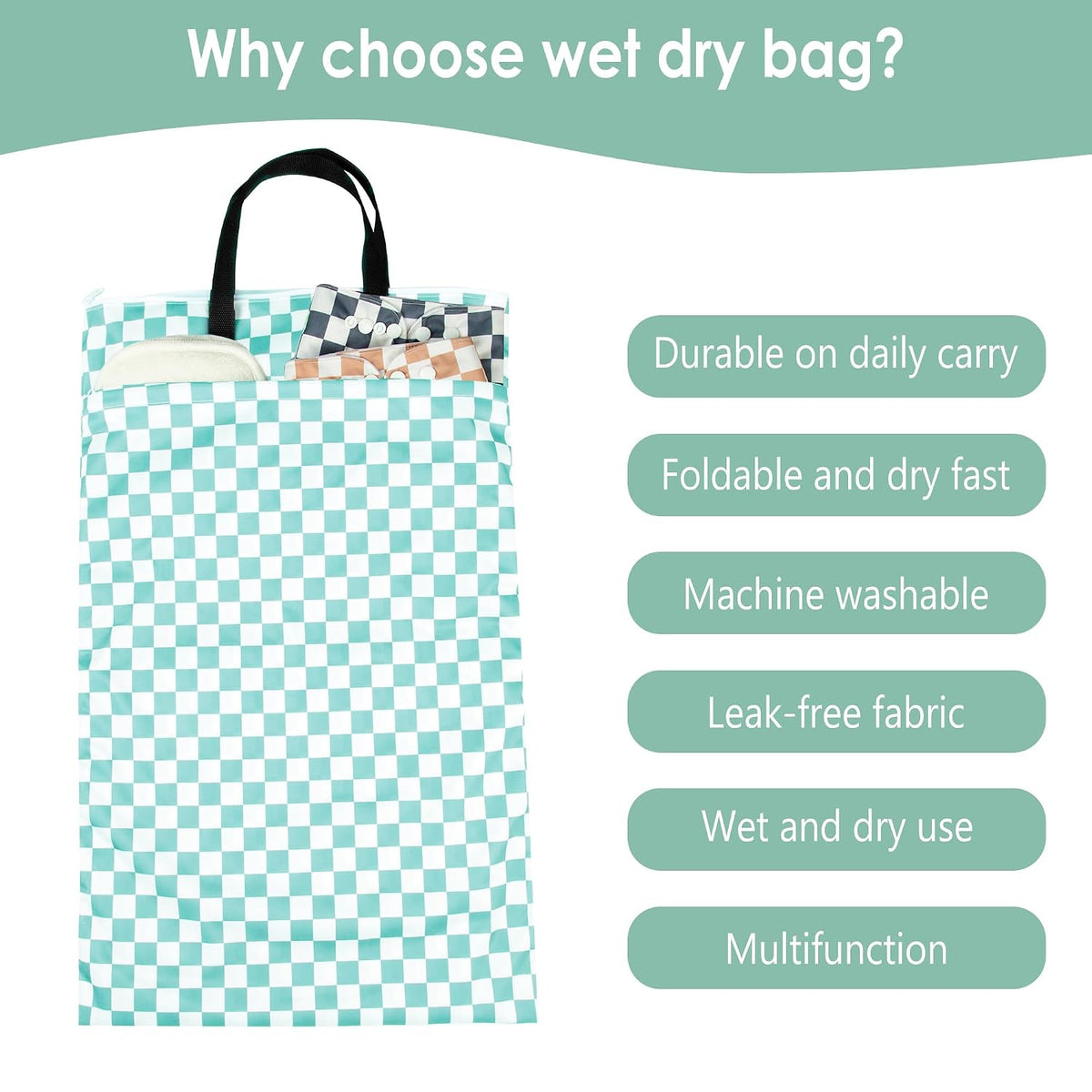 Reusable Hanging Wet Dry Cloth Diaper Bag (Grey Leaf, Grey)