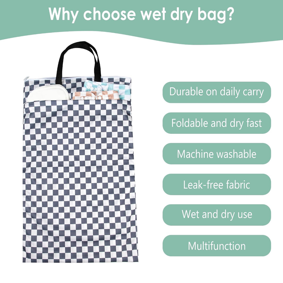Reusable Hanging Wet Dry Cloth Diaper Bag (Grey Leaf, Grey)