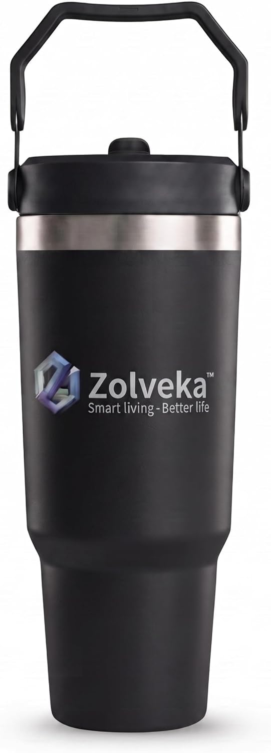 30oz Insulated Tumbler with Handle and Flip Straw – 100% Leakproof Stainless Steel Travel Mug for Car, Coffee & Gym, BPA-Free.
