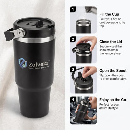 30oz Insulated Tumbler with Handle and Flip Straw – 100% Leakproof Stainless Steel Travel Mug for Car, Coffee & Gym, BPA-Free.