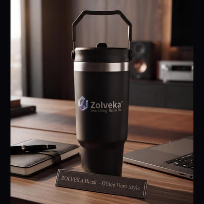 30oz Insulated Tumbler with Handle and Flip Straw – 100% Leakproof Stainless Steel Travel Mug for Car, Coffee & Gym, BPA-Free.