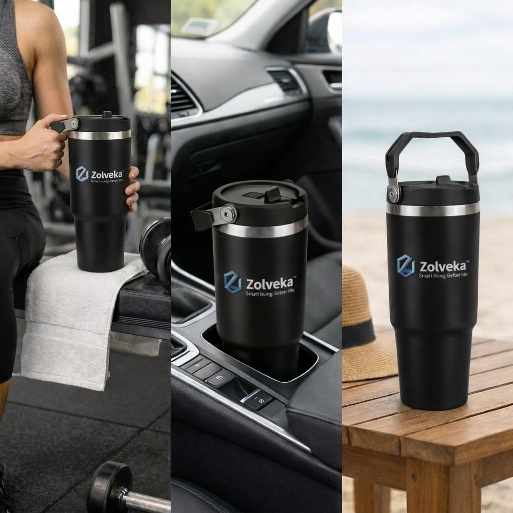 30oz Insulated Tumbler with Handle and Flip Straw – 100% Leakproof Stainless Steel Travel Mug for Car, Coffee & Gym, BPA-Free.