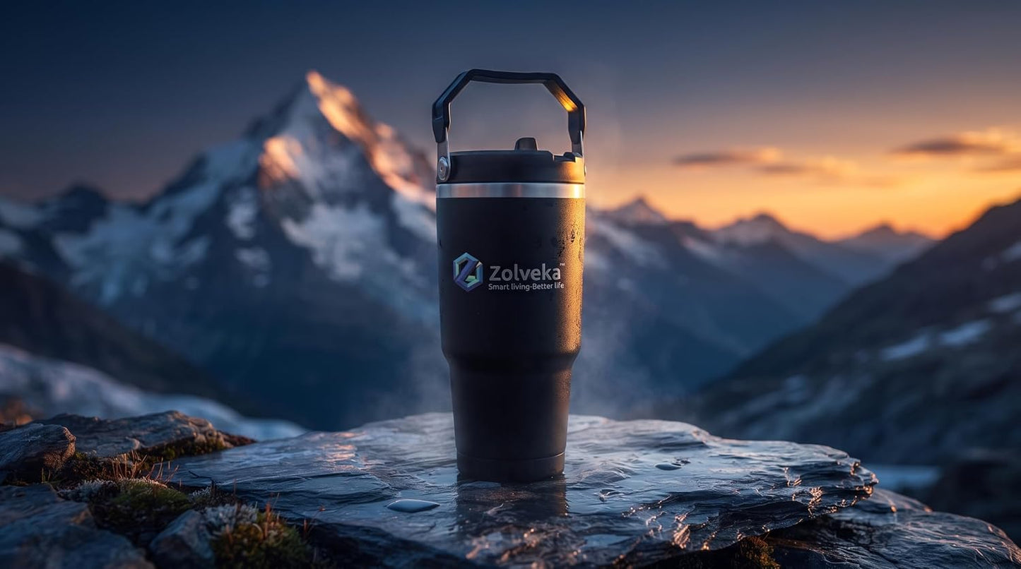 30oz Insulated Tumbler with Handle and Flip Straw – 100% Leakproof Stainless Steel Travel Mug for Car, Coffee & Gym, BPA-Free.