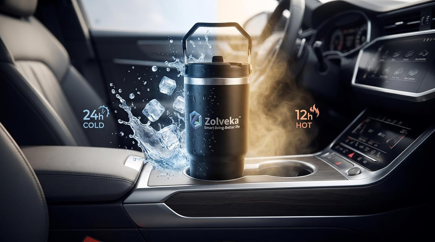 30oz Insulated Tumbler with Handle and Flip Straw – 100% Leakproof Stainless Steel Travel Mug for Car, Coffee & Gym, BPA-Free.