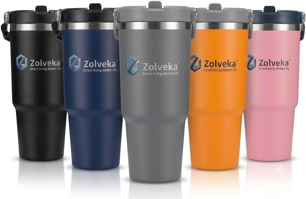 30oz Insulated Tumbler with Handle and Flip Straw – 100% Leakproof Stainless Steel Travel Mug for Car, Coffee & Gym, BPA-Free.