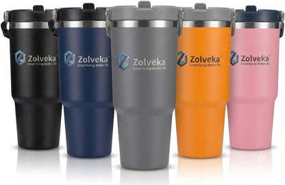 30oz Insulated Tumbler with Handle and Flip Straw – 100% Leakproof Stainless Steel Travel Mug for Car, Coffee & Gym, BPA-Free.