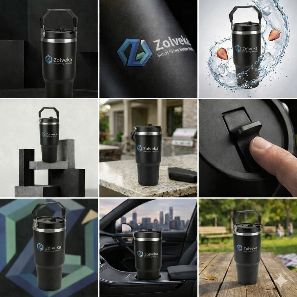 30oz Insulated Tumbler with Handle and Flip Straw – 100% Leakproof Stainless Steel Travel Mug for Car, Coffee & Gym, BPA-Free.