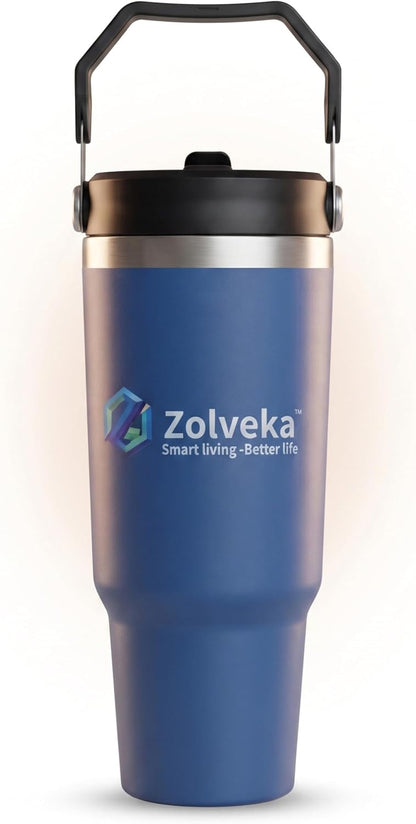 30oz Insulated Tumbler with Handle and Flip Straw – 100% Leakproof Stainless Steel Travel Mug for Car, Coffee & Gym, BPA-Free.