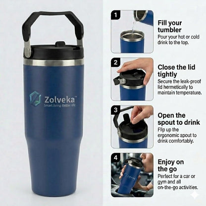 30oz Insulated Tumbler with Handle and Flip Straw – 100% Leakproof Stainless Steel Travel Mug for Car, Coffee & Gym, BPA-Free.