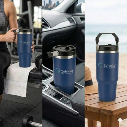 30oz Insulated Tumbler with Handle and Flip Straw – 100% Leakproof Stainless Steel Travel Mug for Car, Coffee & Gym, BPA-Free.