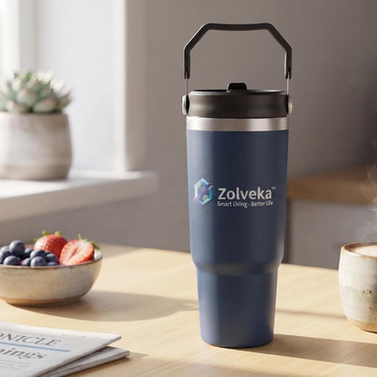 30oz Insulated Tumbler with Handle and Flip Straw – 100% Leakproof Stainless Steel Travel Mug for Car, Coffee & Gym, BPA-Free.
