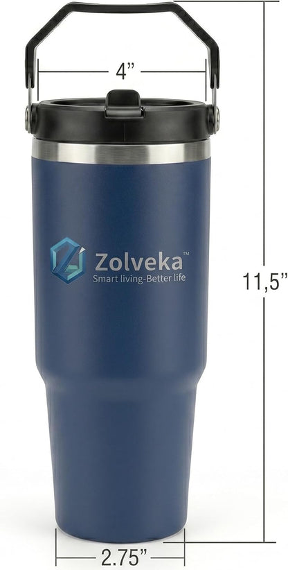 30oz Insulated Tumbler with Handle and Flip Straw – 100% Leakproof Stainless Steel Travel Mug for Car, Coffee & Gym, BPA-Free.