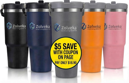 30oz Insulated Tumbler with Handle and Flip Straw – 100% Leakproof Stainless Steel Travel Mug for Car, Coffee & Gym, BPA-Free.