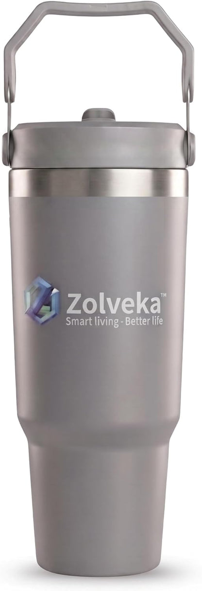 30oz Insulated Tumbler with Handle and Flip Straw – 100% Leakproof Stainless Steel Travel Mug for Car, Coffee & Gym, BPA-Free.