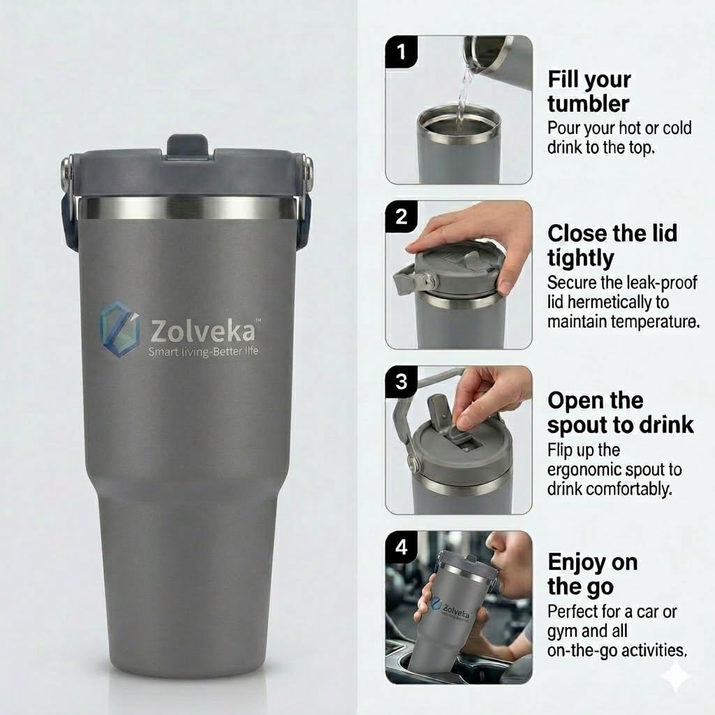 30oz Insulated Tumbler with Handle and Flip Straw – 100% Leakproof Stainless Steel Travel Mug for Car, Coffee & Gym, BPA-Free.