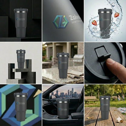 30oz Insulated Tumbler with Handle and Flip Straw – 100% Leakproof Stainless Steel Travel Mug for Car, Coffee & Gym, BPA-Free.