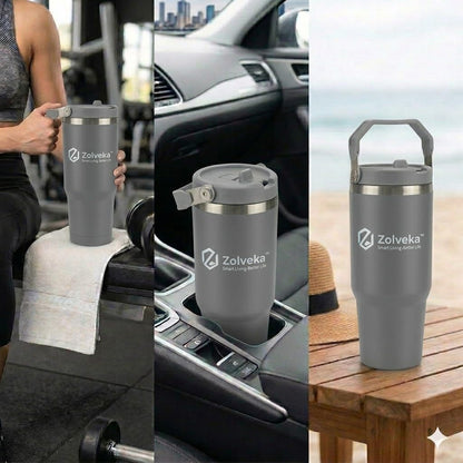 30oz Insulated Tumbler with Handle and Flip Straw – 100% Leakproof Stainless Steel Travel Mug for Car, Coffee & Gym, BPA-Free.