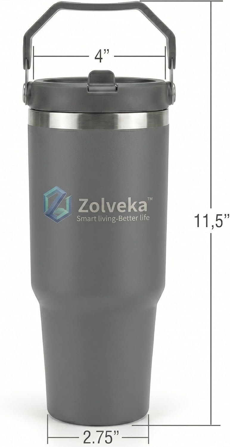 30oz Insulated Tumbler with Handle and Flip Straw – 100% Leakproof Stainless Steel Travel Mug for Car, Coffee & Gym, BPA-Free.
