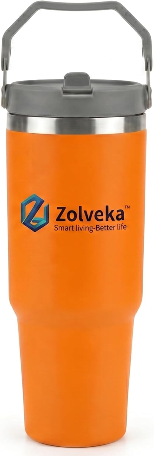 30oz Insulated Tumbler with Handle and Flip Straw – 100% Leakproof Stainless Steel Travel Mug for Car, Coffee & Gym, BPA-Free.