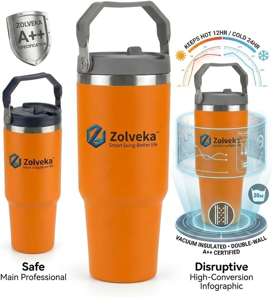 30oz Insulated Tumbler with Handle and Flip Straw – 100% Leakproof Stainless Steel Travel Mug for Car, Coffee & Gym, BPA-Free.