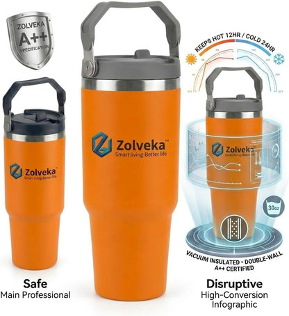 30oz Insulated Tumbler with Handle and Flip Straw – 100% Leakproof Stainless Steel Travel Mug for Car, Coffee & Gym, BPA-Free.