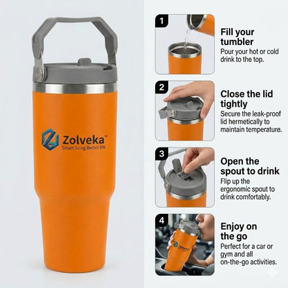 30oz Insulated Tumbler with Handle and Flip Straw – 100% Leakproof Stainless Steel Travel Mug for Car, Coffee & Gym, BPA-Free.