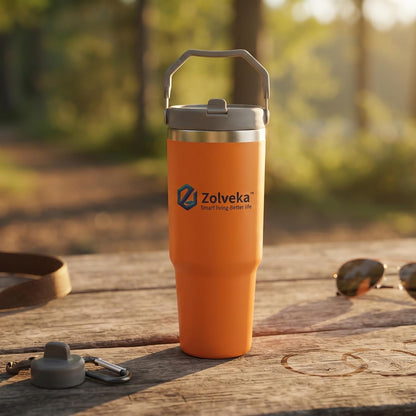 30oz Insulated Tumbler with Handle and Flip Straw – 100% Leakproof Stainless Steel Travel Mug for Car, Coffee & Gym, BPA-Free.