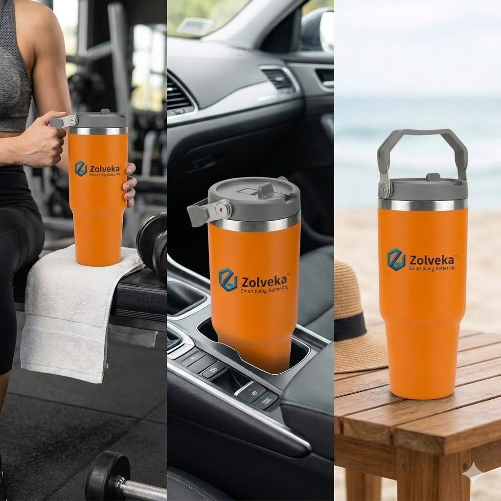 30oz Insulated Tumbler with Handle and Flip Straw – 100% Leakproof Stainless Steel Travel Mug for Car, Coffee & Gym, BPA-Free.