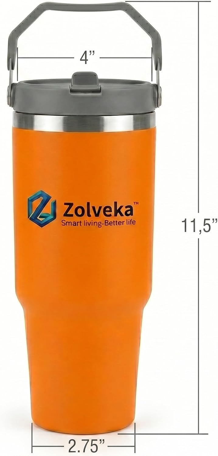 30oz Insulated Tumbler with Handle and Flip Straw – 100% Leakproof Stainless Steel Travel Mug for Car, Coffee & Gym, BPA-Free.