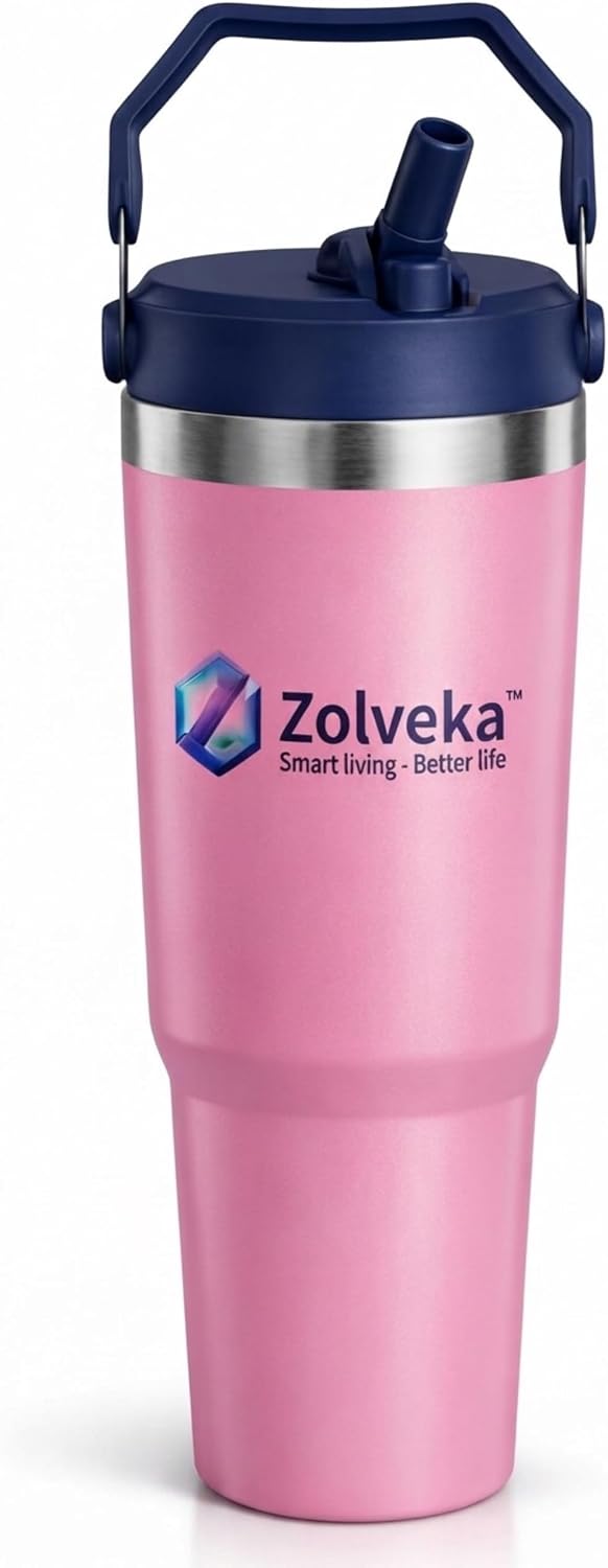 30oz Insulated Tumbler with Handle and Flip Straw – 100% Leakproof Stainless Steel Travel Mug for Car, Coffee & Gym, BPA-Free.