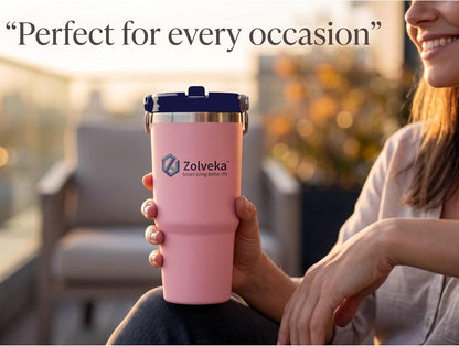 30oz Insulated Tumbler with Handle and Flip Straw – 100% Leakproof Stainless Steel Travel Mug for Car, Coffee & Gym, BPA-Free.
