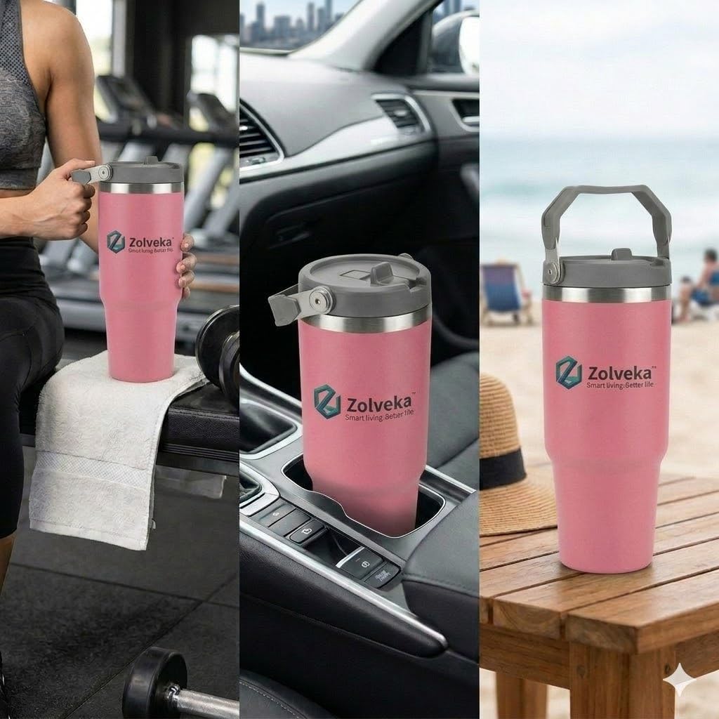 30oz Insulated Tumbler with Handle and Flip Straw – 100% Leakproof Stainless Steel Travel Mug for Car, Coffee & Gym, BPA-Free.