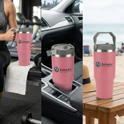 30oz Insulated Tumbler with Handle and Flip Straw – 100% Leakproof Stainless Steel Travel Mug for Car, Coffee & Gym, BPA-Free.