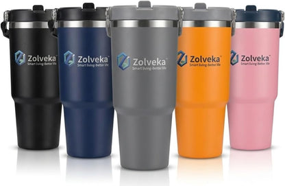 30oz Insulated Tumbler with Handle and Flip Straw – 100% Leakproof Stainless Steel Travel Mug for Car, Coffee & Gym, BPA-Free.
