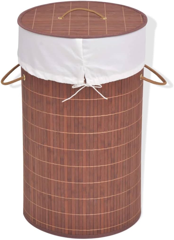 Bamboo Laundry Hamper with Removable Liner, Rectangular Dark Brown Storage Basket for Bedroom, Bathroom, and Nursery Organization