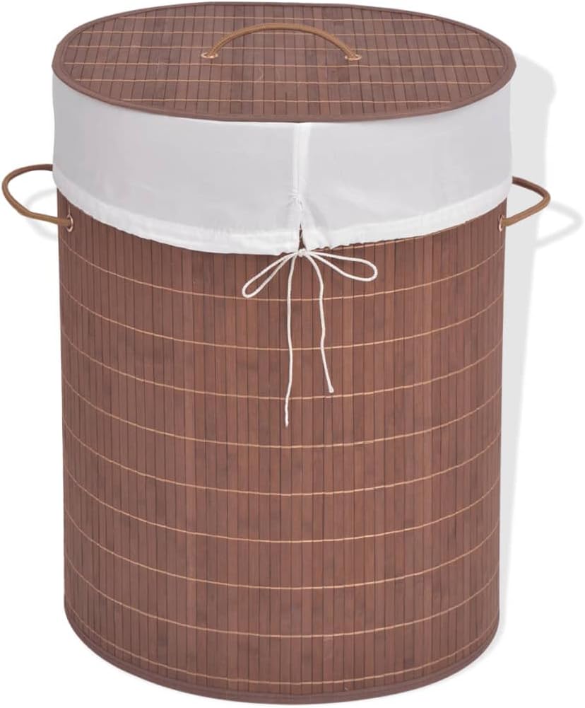 Bamboo Laundry Hamper with Removable Liner, Rectangular Dark Brown Storage Basket for Bedroom, Bathroom, and Nursery Organization