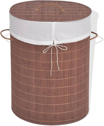 Bamboo Laundry Hamper with Removable Liner, Rectangular Dark Brown Storage Basket for Bedroom, Bathroom, and Nursery Organization