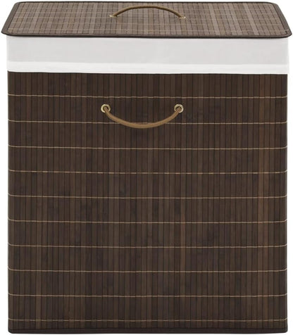 Bamboo Laundry Hamper with Removable Liner, Rectangular Dark Brown Storage Basket for Bedroom, Bathroom, and Nursery Organization