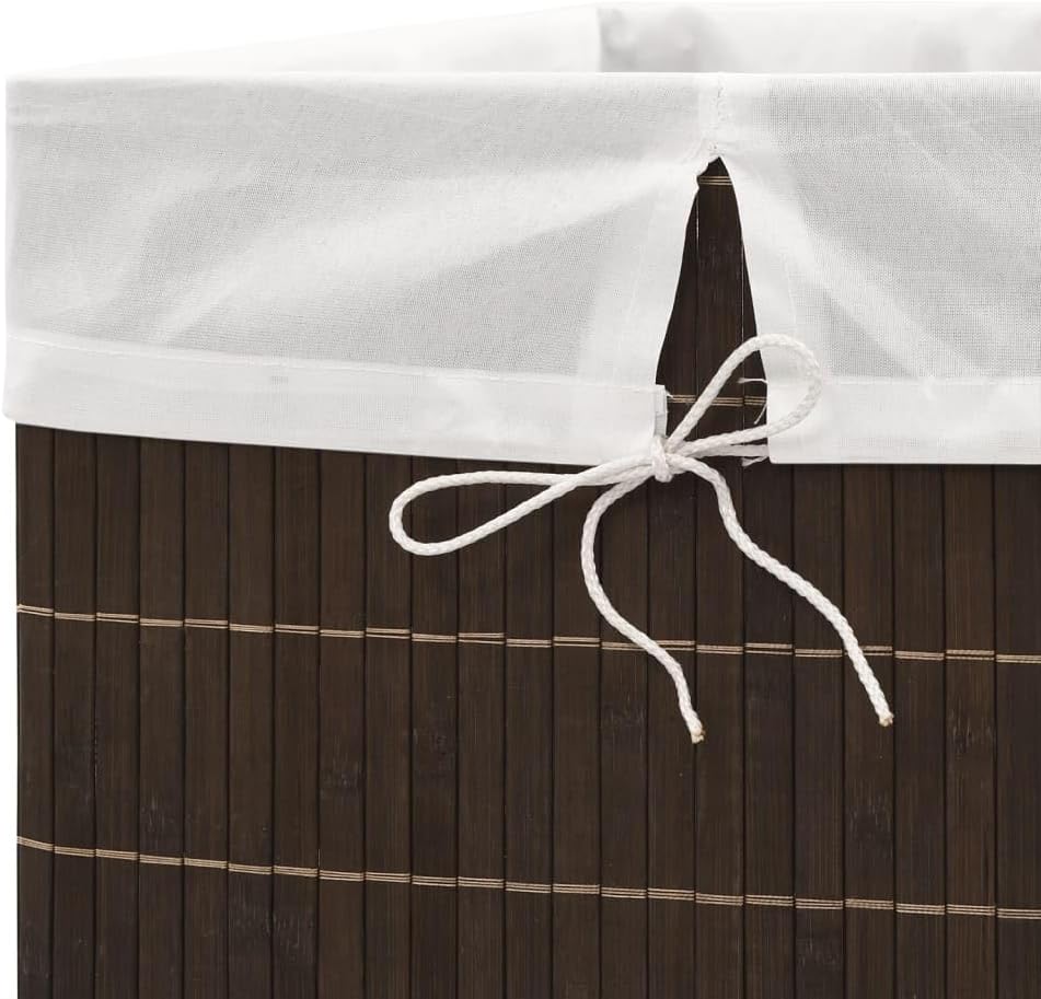 Bamboo Laundry Hamper with Removable Liner, Rectangular Dark Brown Storage Basket for Bedroom, Bathroom, and Nursery Organization