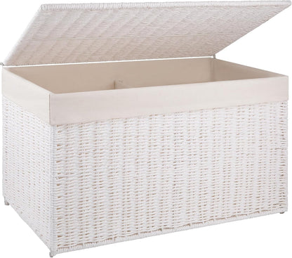 OIAHOMY Storage Basket with Lid, 27.7 Gallon (105L) Blanket Basket with Removable Separated Liner Bag, Paper Rope Hamper with Handle, Foldable, Shelf Basket for Living Room, Grey
