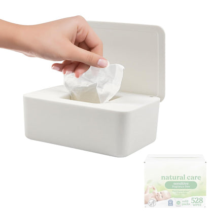 Wipes Dispenser, Refillable Wipes Container Compatible with Huggies, Wipe Holder Keeps Clean, Weighted Wipe Case for Easy Pull, with Sealing Lid for Fresh, Non-Slip, for Home and Travel